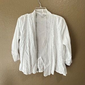 Allison Daley Open Cardigan 8 Petite 3/4 Sleeve Fairy White Tribal Print Embroid